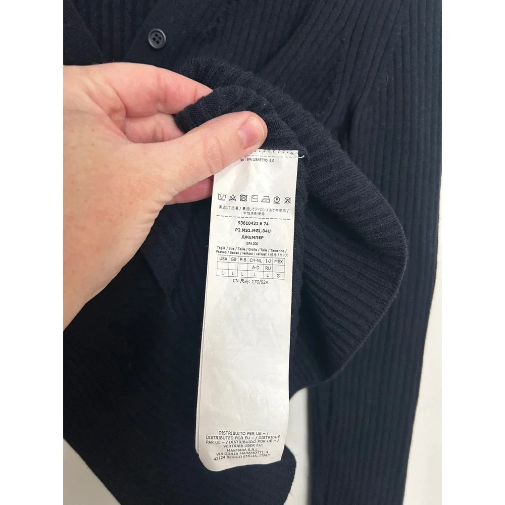 'S Max‎ Mara Black Ribbed V Neck Button Up Long Sleeve Sweater Top L - Picture 5 of 14